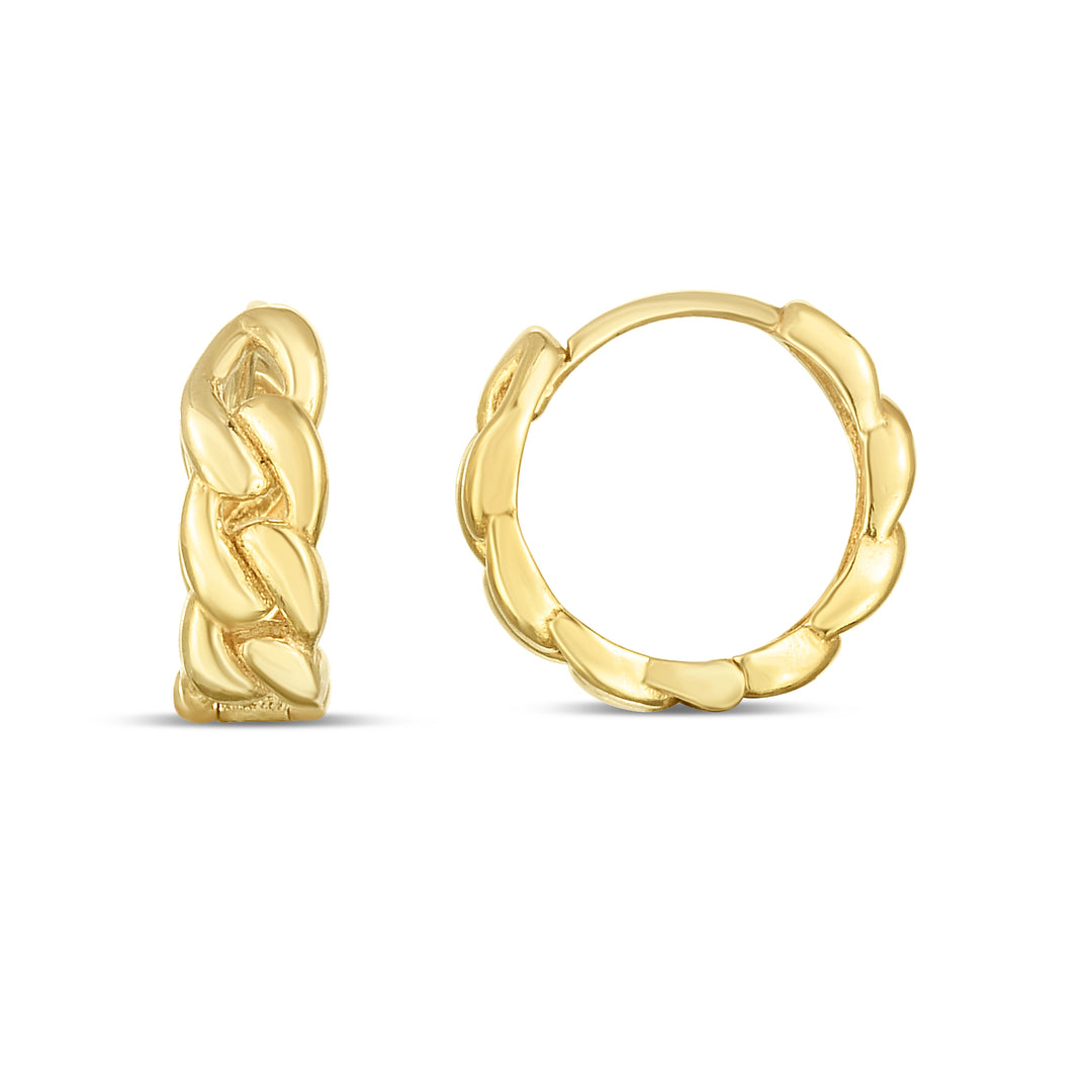 Aros Huggie de Cadena Gruesa Pulida en Oro Amarillo de 14k