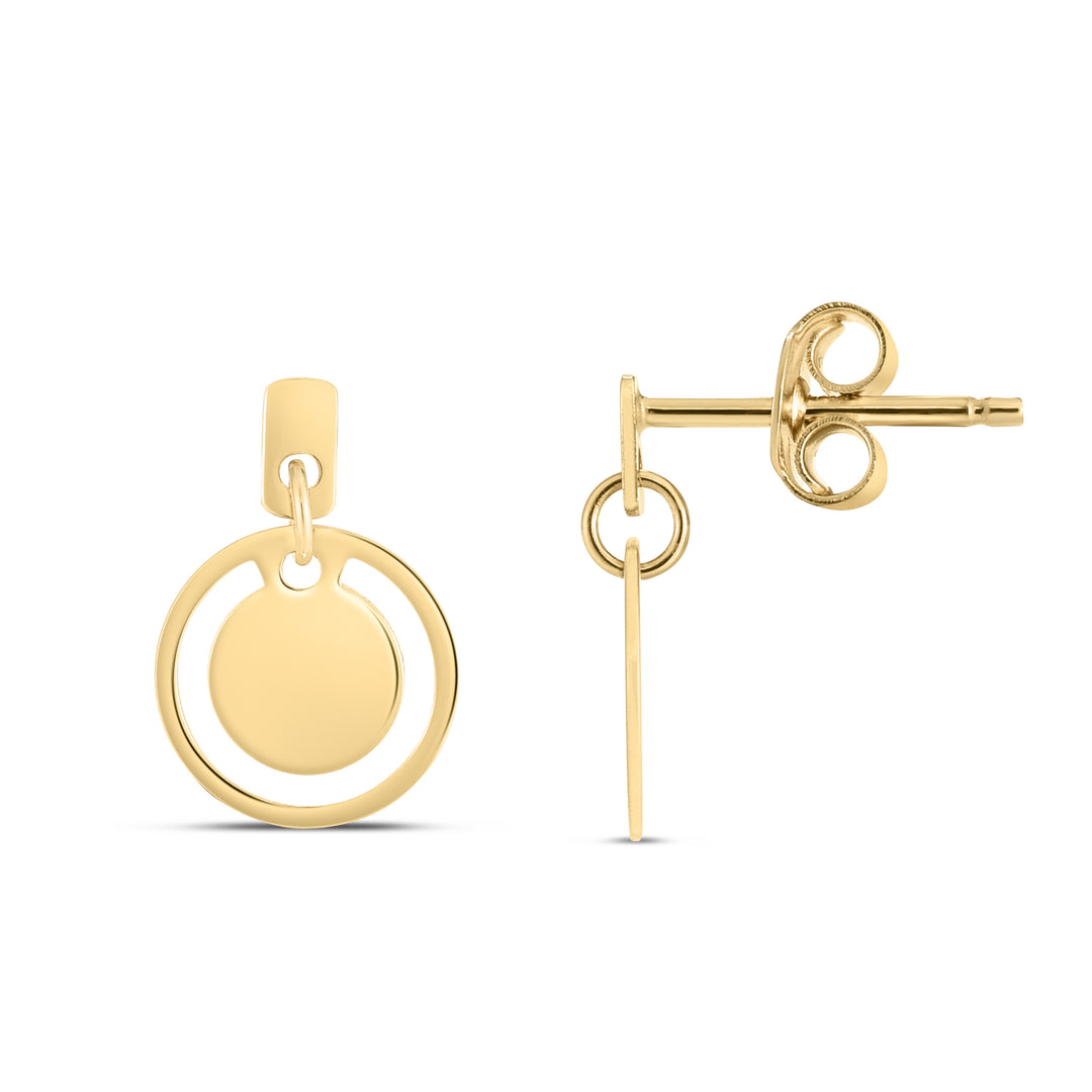 Aretes Colgantes Circulares en Oro de 14K