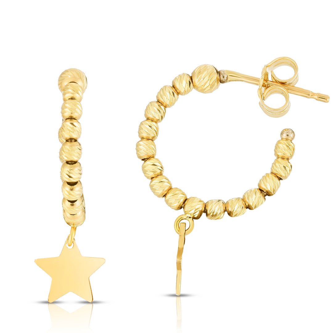 Aros con Cuentas y Estrella en Oro de 14k