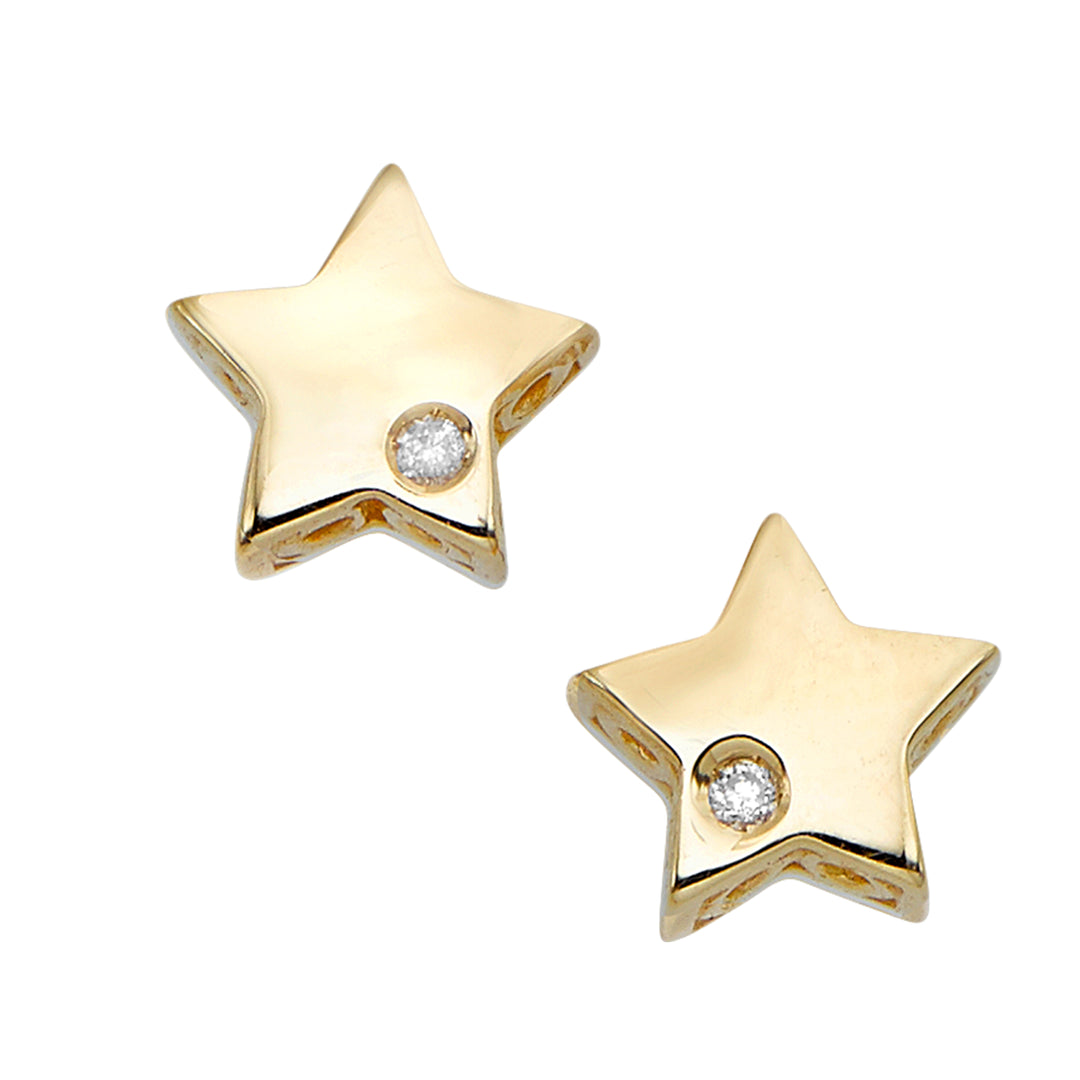 Pendiente celestial con forma de estrella y diamantes de oro de 14 quilates de 0,01 quilates