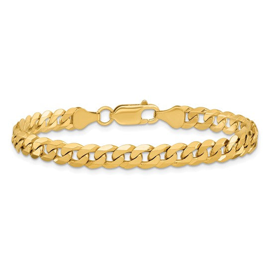 Pulsera Curb Aplanada y Biselada de Oro Amarillo de 14k de 8 pulgadas y 7.25 mm con Cierre de Langosta