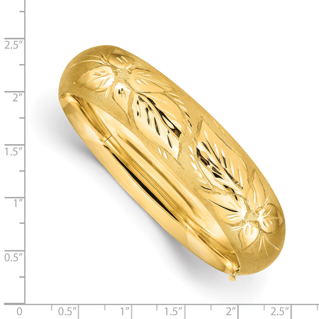 Brazalete tipo brazalete con bisagras y grabado florentino extragrande de 14k 11/16