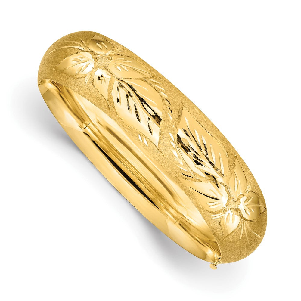 Brazalete tipo brazalete con bisagras y grabado florentino de 14k 11/16