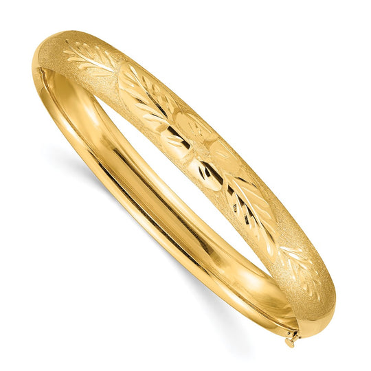 Brazalete tipo brazalete con bisagras y grabado florentino extragrande de 14k 5/16