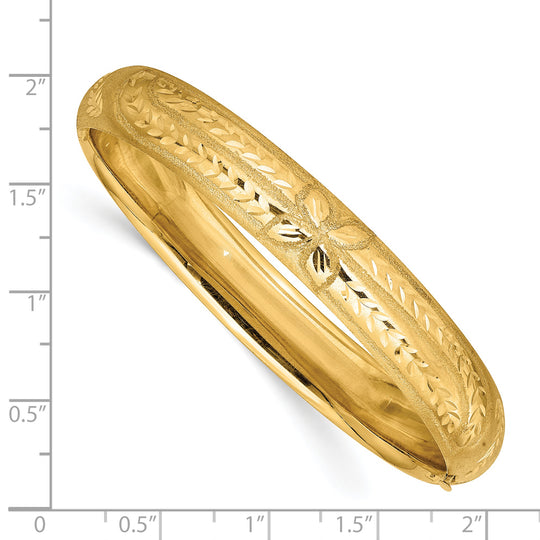 Brazalete tipo brazalete con bisagras y grabado florentino de 14k 7/16