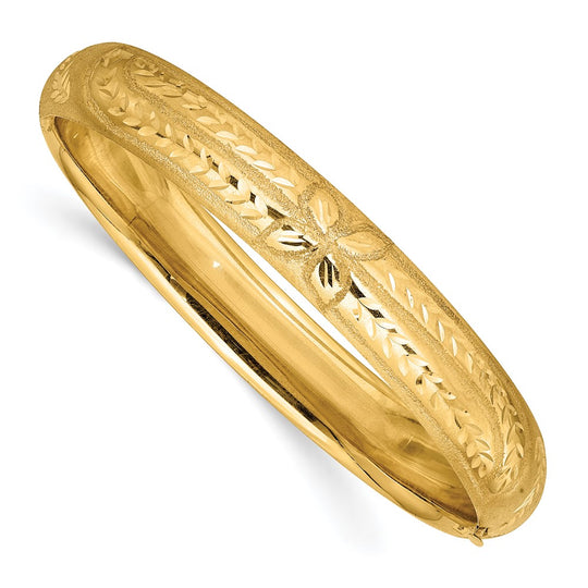 Brazalete tipo brazalete con bisagras y grabado florentino de 14k 7/16