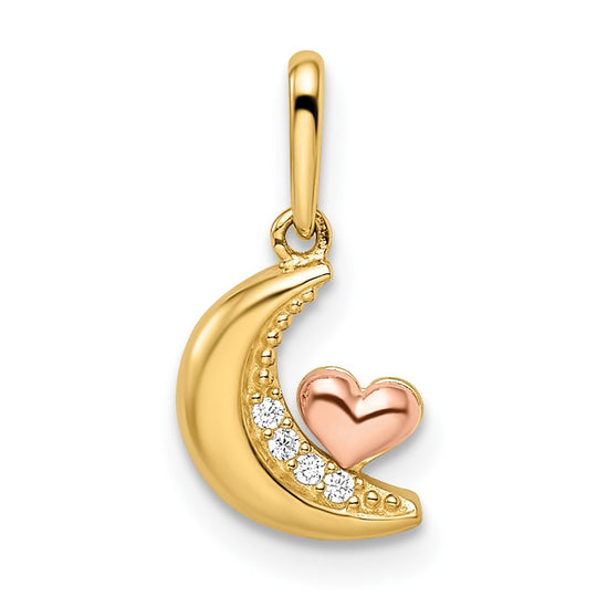 Colgante de Luna con Corazón 14K Dos Tonos y Cubic Zirconia (CZ)