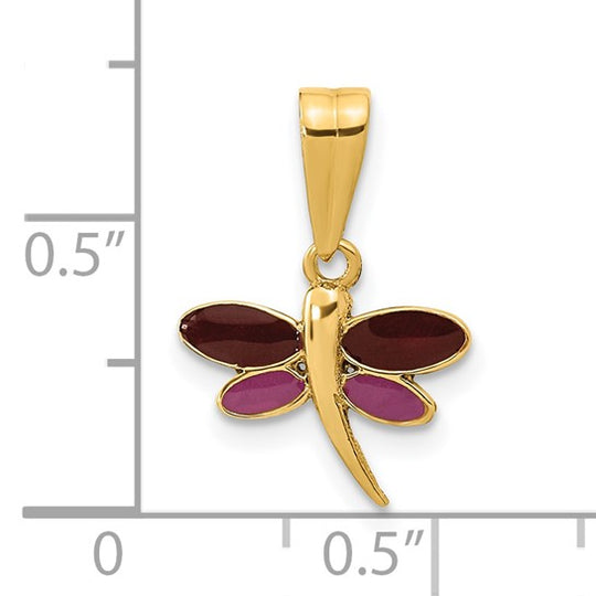 Dije de Libélula Esmalte Morado Pulido 14K Madi K