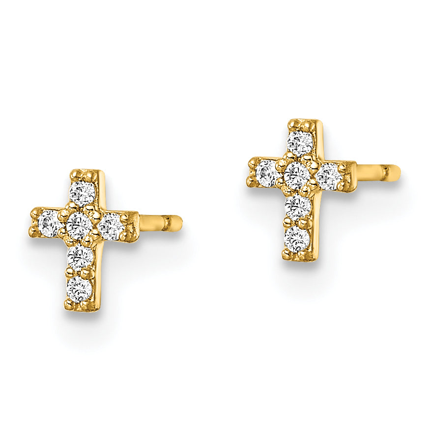 Aretes con Poste Cruzado Madi K CZ en Oro de 14k