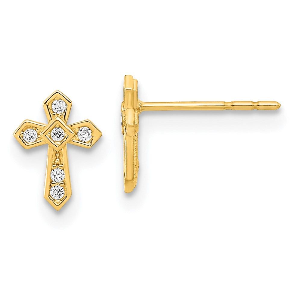 Aretes con Poste en Cruz de Circonita Cúbica Pulida Madi K en Oro de 14k