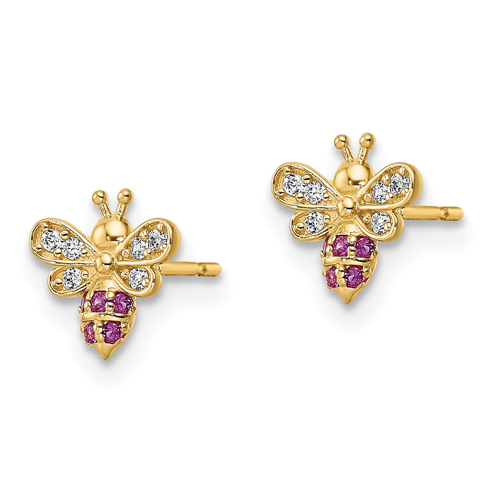 Aretes con forma de Abeja con Circonita Roja y Transparente Madi K de 14k