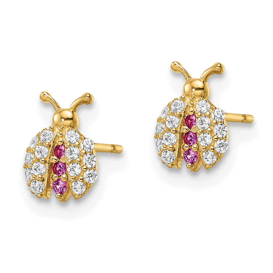 Aretes tipo mariquita con circonita roja y transparente Madi K de 14 k