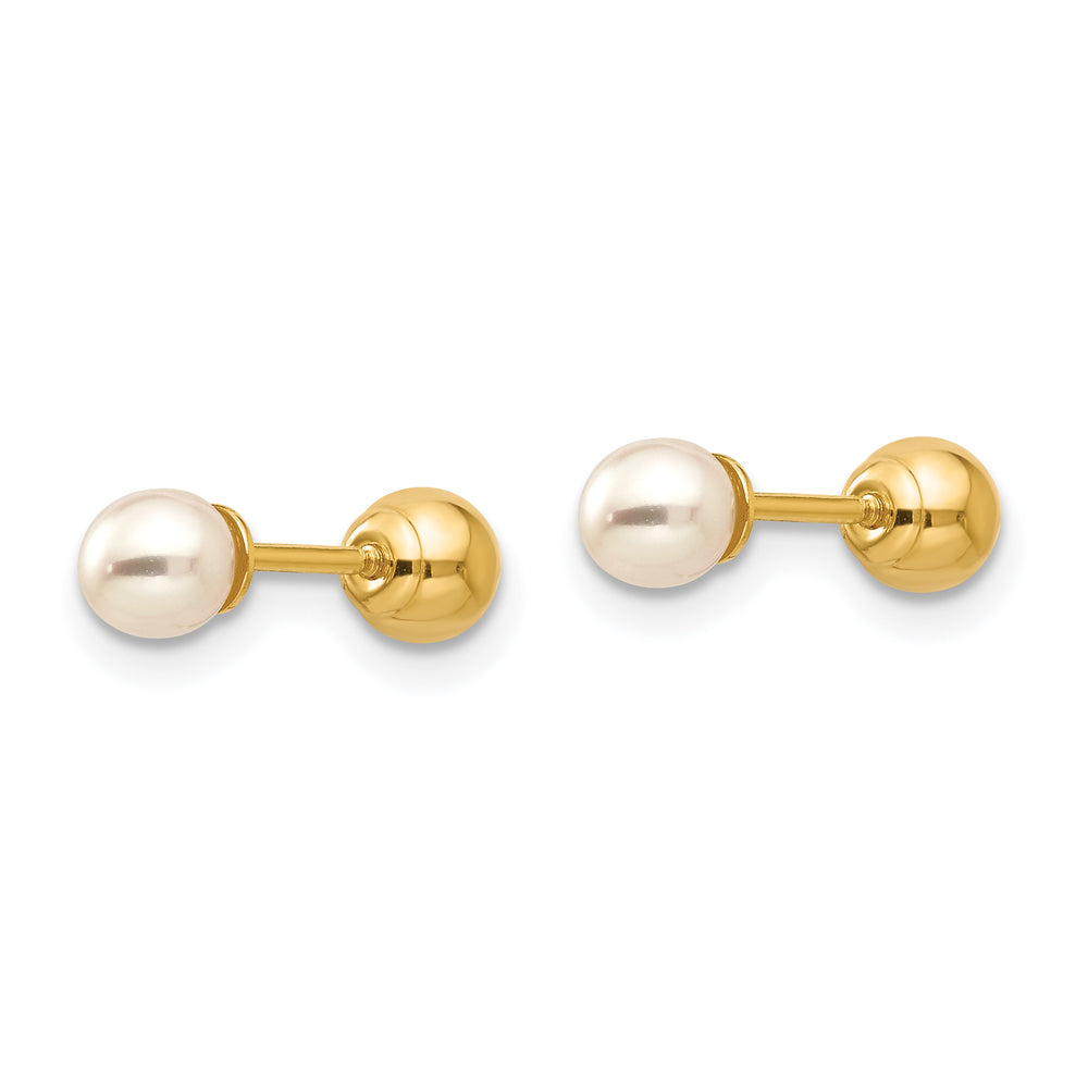 Aretes reversibles de bolas de oro y perlas cultivadas de 3,75 a 4 mm FW Madi K de 14 k