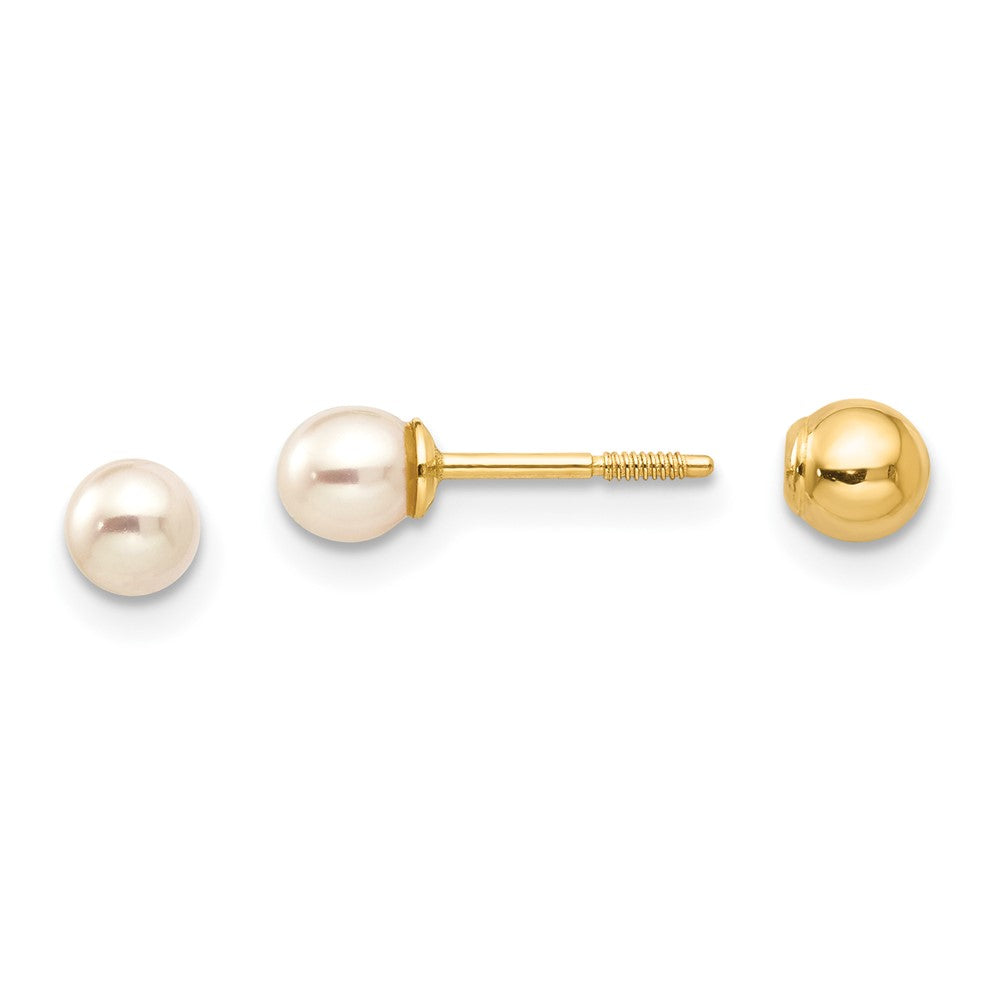 Aretes reversibles de bolas de oro y perlas cultivadas de 3,75 a 4 mm FW Madi K de 14 k