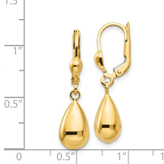 Aretes Colgantes Elegantes Pulidos con Cierre de Palanca en Oro Amarillo de 14K