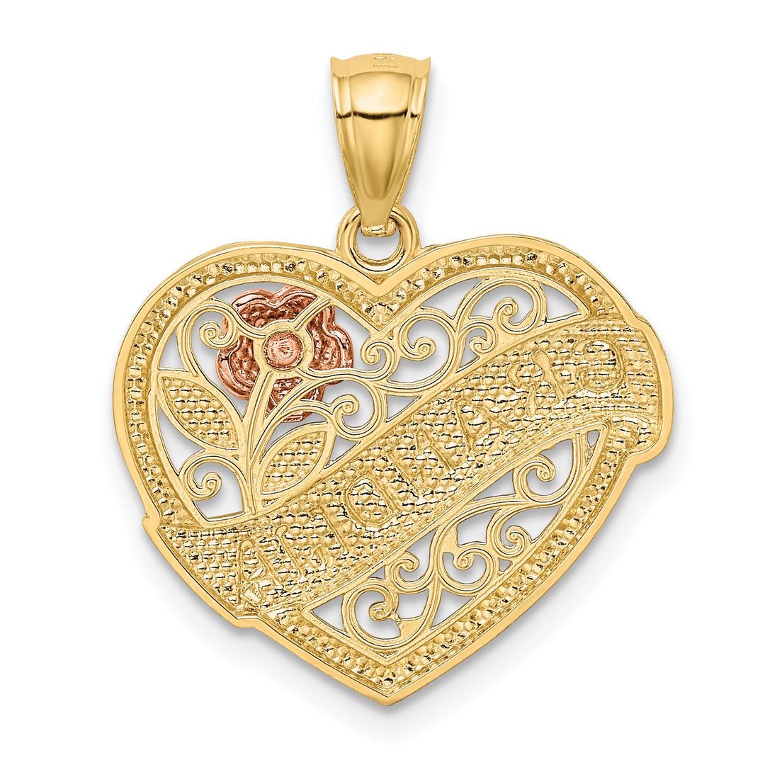 Colgante de corazón GRANDMA de dos tonos de 14 k con rodio blanco