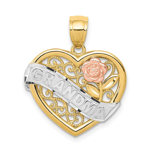 Colgante de corazón GRANDMA de dos tonos de 14 k con rodio blanco