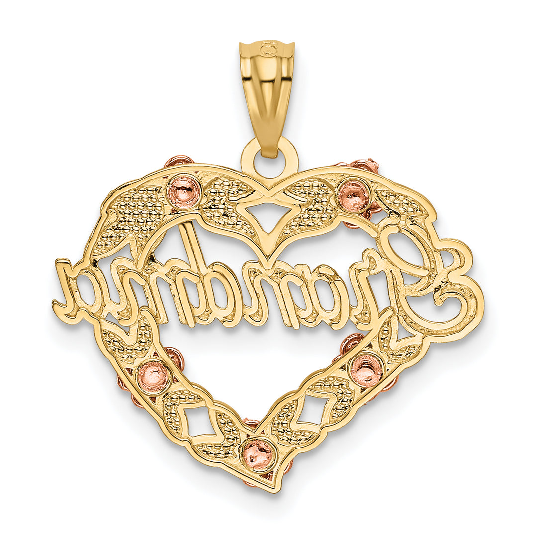 Colgante de corazón GRANDMA de dos tonos de 14 k con rodio blanco