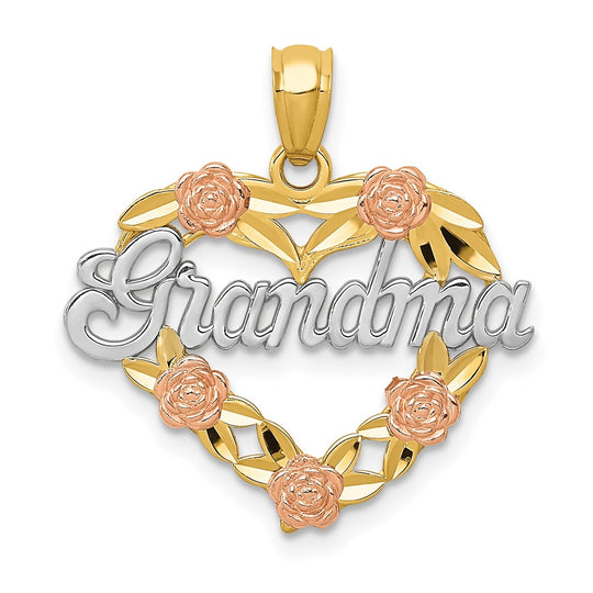 Colgante de corazón GRANDMA de dos tonos de 14 k con rodio blanco