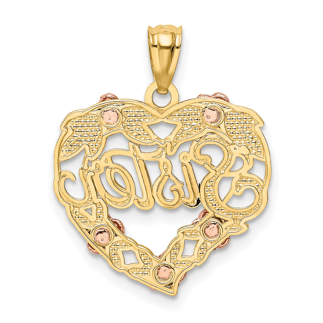 Colgante de corazón SISTER de dos tonos de 14 k con rodio blanco