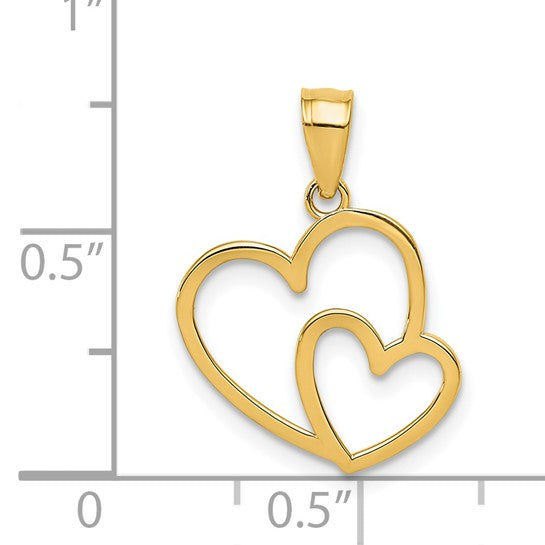 Colgante de doble corazón pulido de 14 quilates