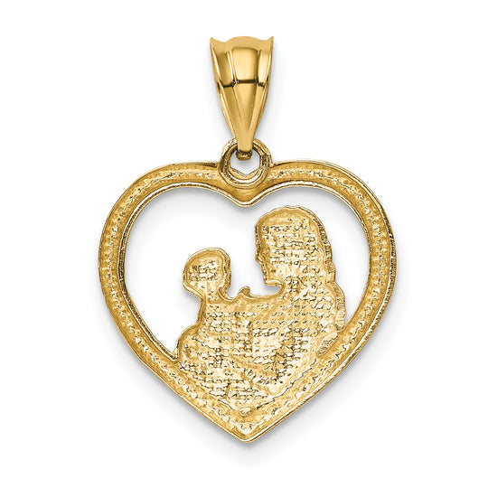 Dije de corazón de mamá/bebé satinado y pulido de 14 k