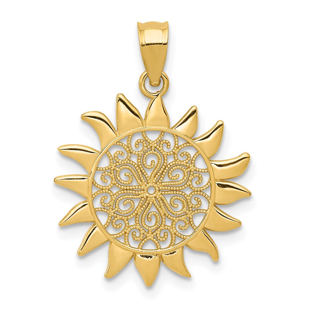 Dije de Sol Filigrana Pulida en Oro de 14K