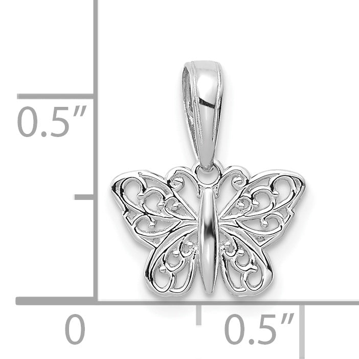 Dije de mariposa de filigrana pulida de oro blanco de 14 k