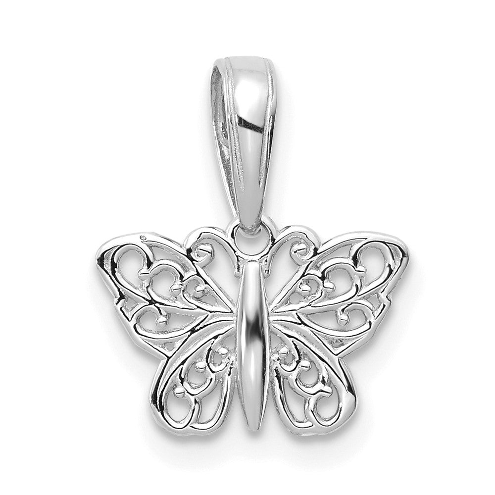 Dije de mariposa de filigrana pulida de oro blanco de 14 k