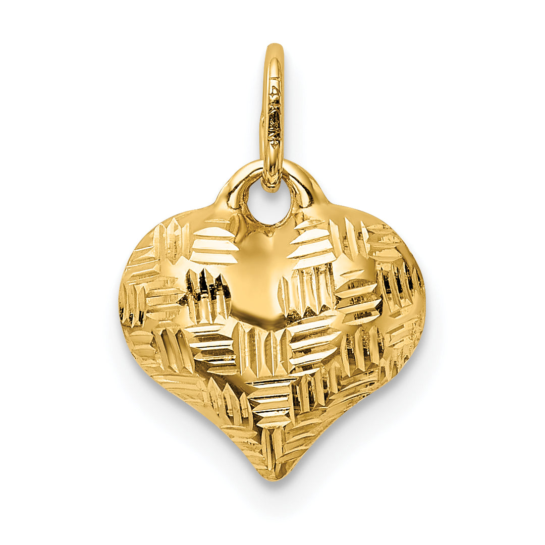 Colgante de Corazón 3D con Patrón de Tejido en Oro Amarillo 14K