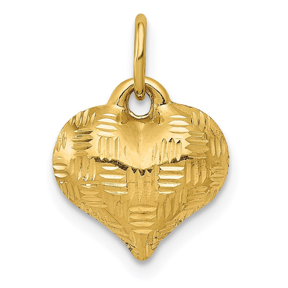 Colgante de Corazón 3D con Patrón de Tejido en Oro Amarillo 14K