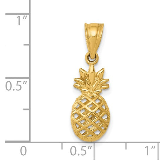 Colgante 3D de Piña Pulido en Oro Amarillo de 14K