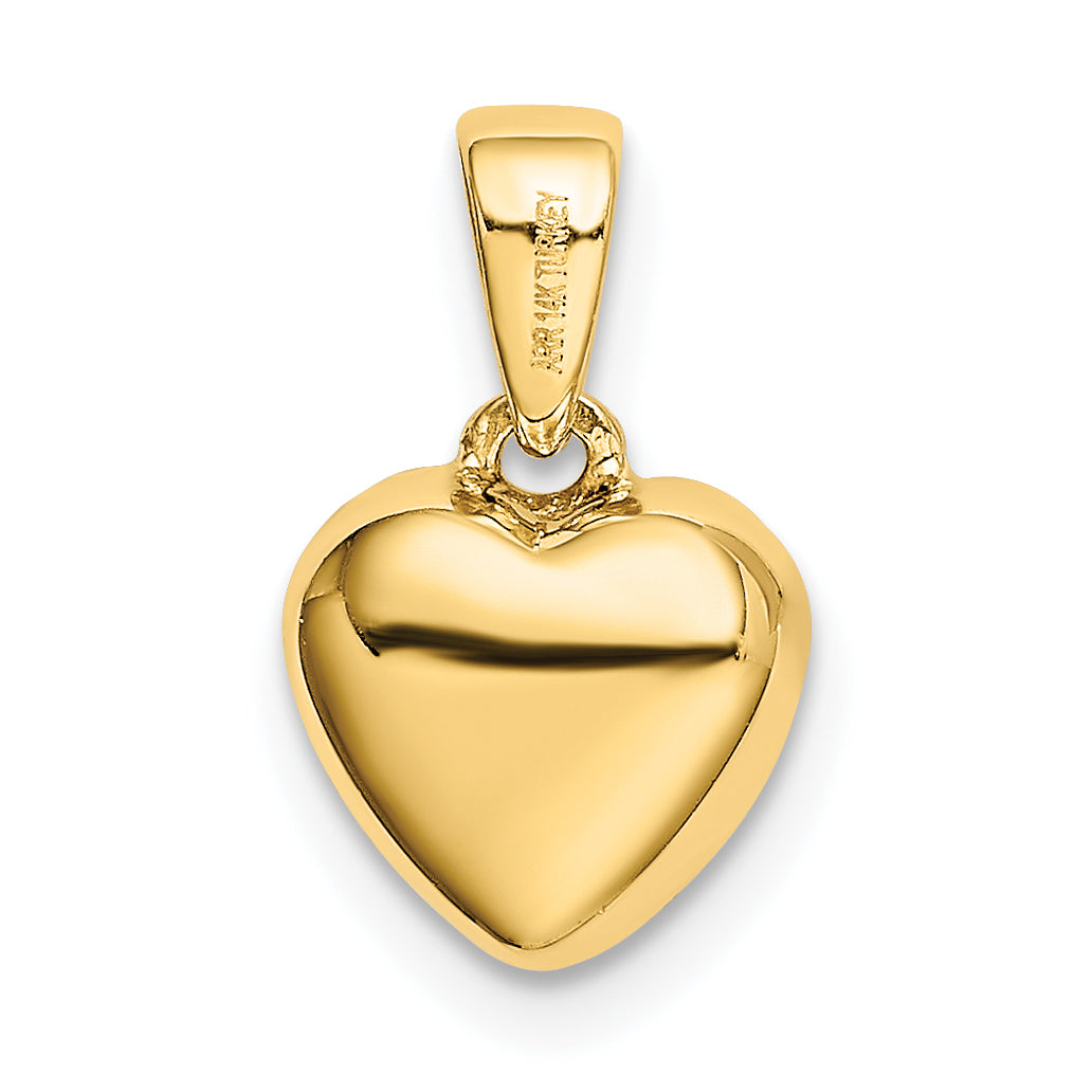 Colgante Corazón 3D con CZ en Oro Amarillo de 14k Pulido