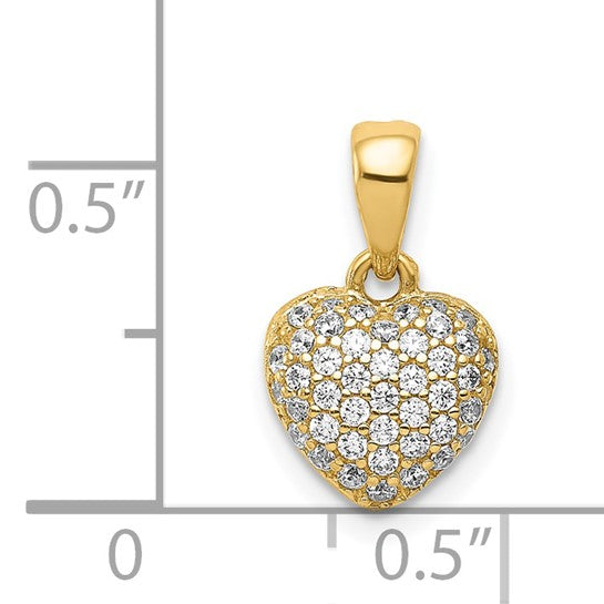 Colgante Corazón 3D con CZ en Oro Amarillo de 14k Pulido