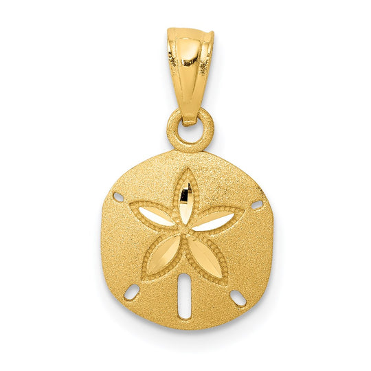 Colgante Sand Dollar Cortado en Diamante Satinado 14K Oro Amarillo