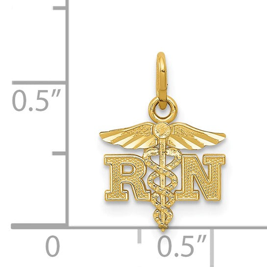 Colgante de Enfermera RN con Corte de Diamante en Oro de 14k Pulido