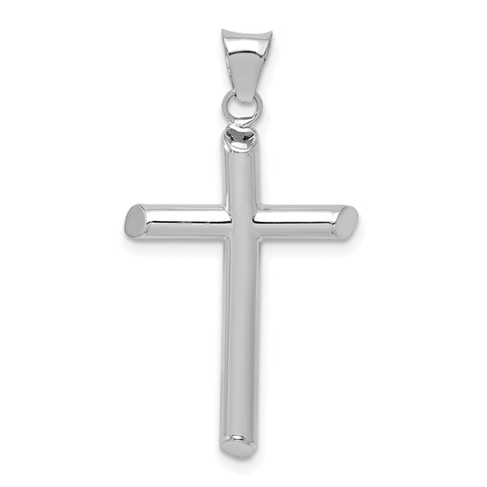 Colgante de cruz de tubo pulido de oro blanco de 14 k