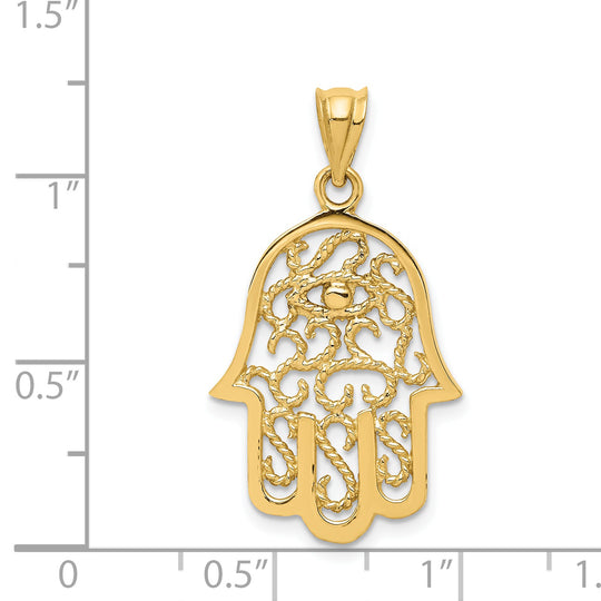 Colgante Hamsa de filigrana pulida de 14k