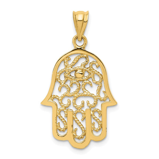 Colgante Hamsa de filigrana pulida de 14k