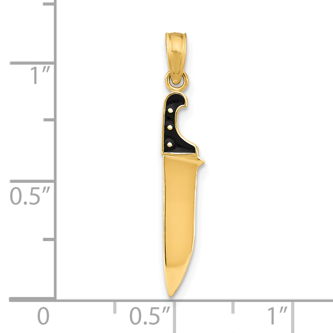 Colgante de cuchillo de carnicero 3-D con esmalte negro de 14 quilates