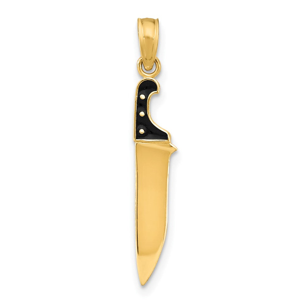 Colgante de cuchillo de carnicero 3-D con esmalte negro de 14 quilates