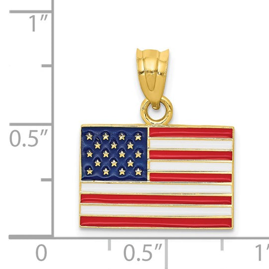 Colgante Enameled de la Bandera de los Estados Unidos en Oro Amarillo de 14K