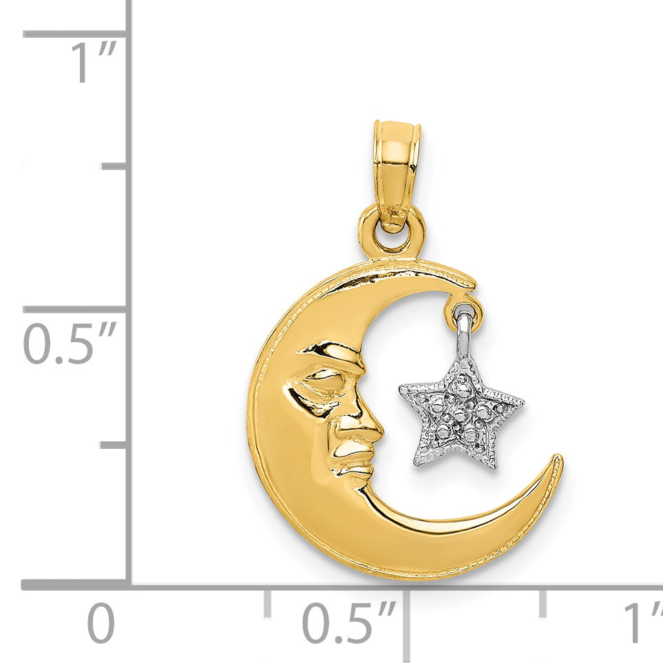 Dije de Media Luna y Estrella en Oro 14K Bicolor Pulido