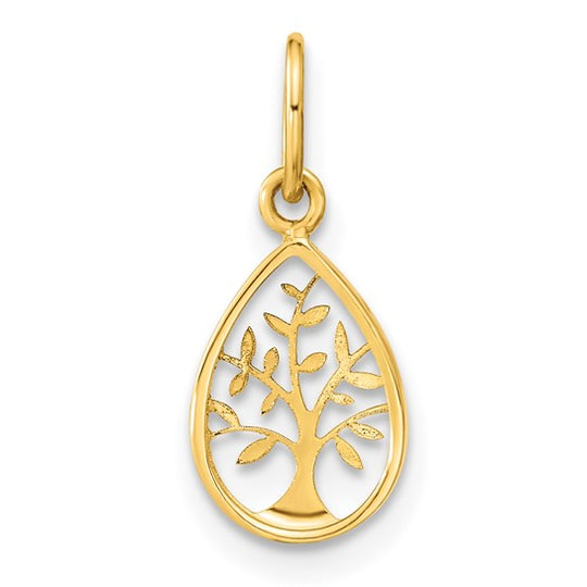 Colgante Árbol de la Vida en Forma de Gota Pulido de 14K