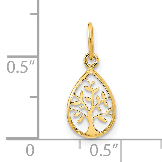 Colgante Árbol de la Vida en Forma de Gota Pulido de 14K