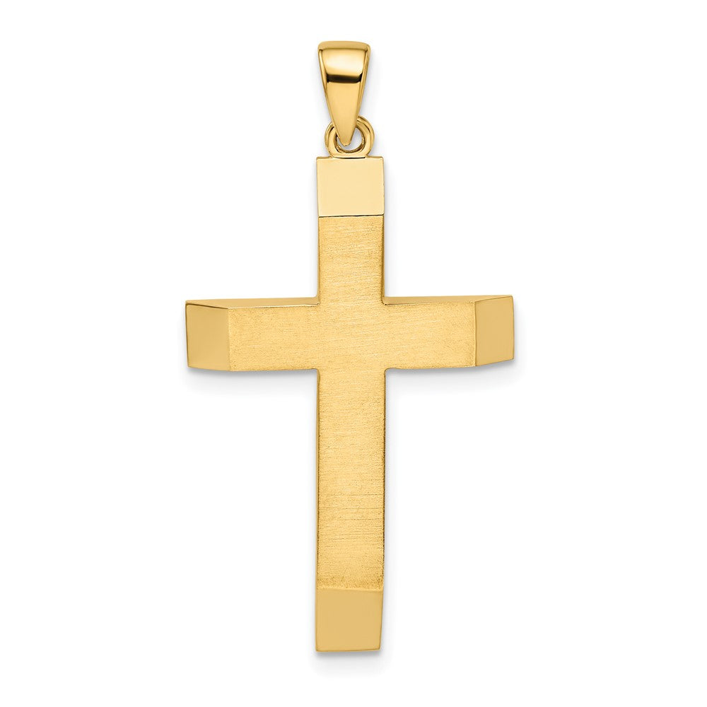 Colgante de cruz latina grande biselada satinada/pulida de 14 k