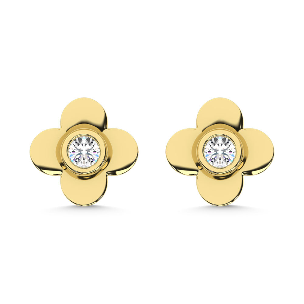 Diamante cultivado en laboratorio de oro amarillo de 10 quilates de 1/10 quilates total. Pendientes Trébol