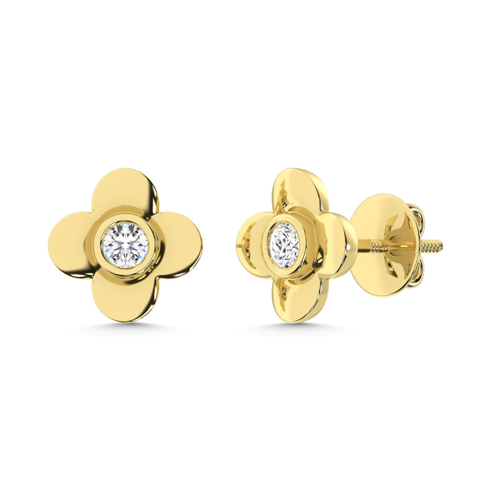 Diamante cultivado en laboratorio de oro amarillo de 10 quilates de 1/10 quilates total. Pendientes Trébol