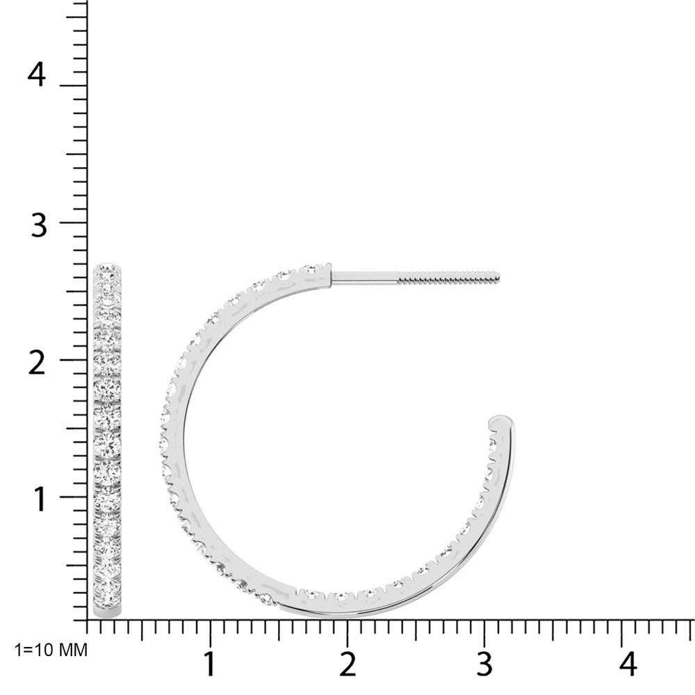 Diamante cultivado en laboratorio en oro blanco de 14 quilates, 1 qt. total. Aretes de aro