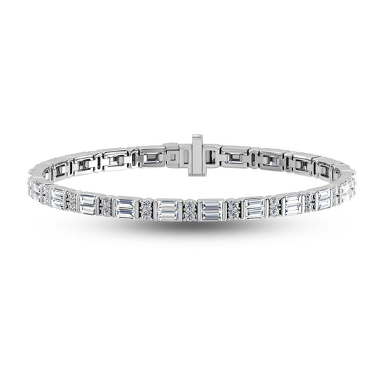 Diamante cultivado en laboratorio, redondo y baguette, de oro blanco de 14 quilates, 5 qt. total. Pulsera de tenis